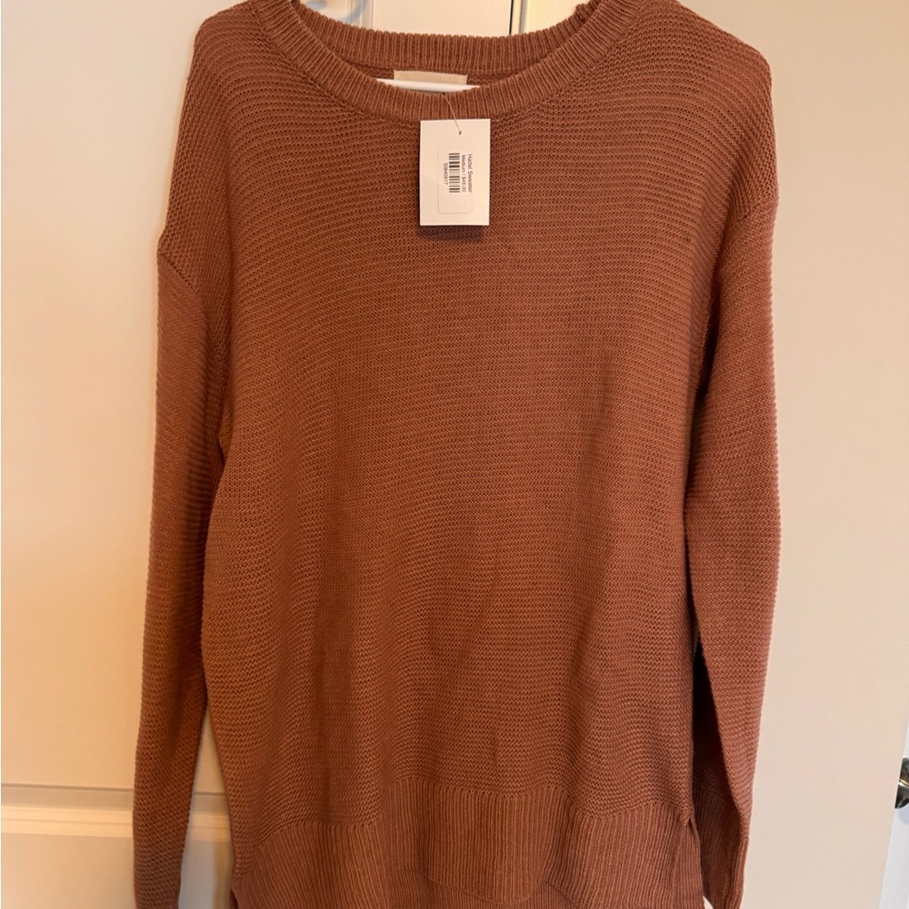 Pink Crew Neck Sweater with Fine Knit Texture